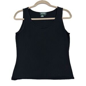 Lauren Ralph Lauren Top Womens Small Silk Cashmere Scoop Neck Shell Tank Black